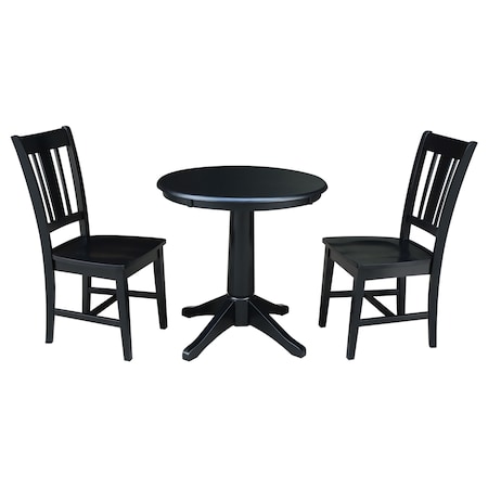 International Concepts Round 30 in Round Top Pedestal Table, with 2 San Remo Chairs, Black, 30 in W, 30 in L, 29.9 in H K46-30RT-27B-C10-2
